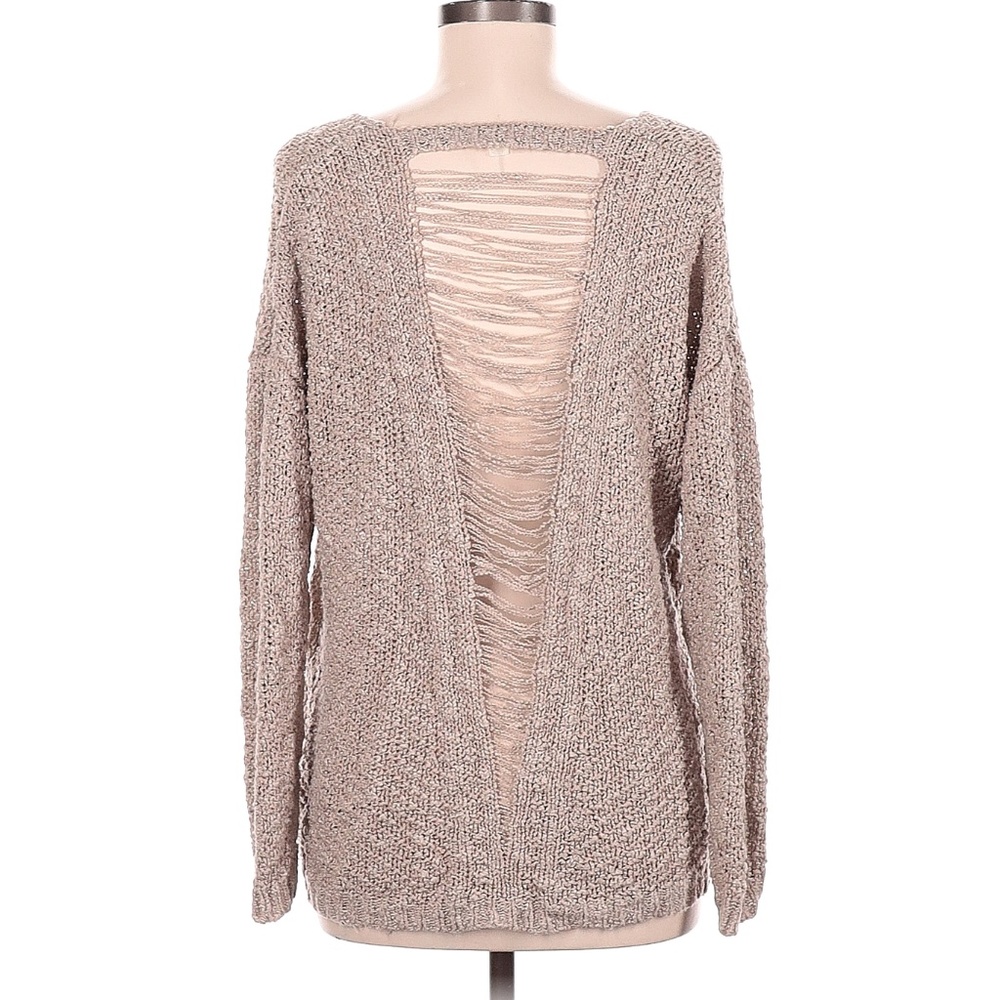 Taylor & Sage Distressed Pullover Chunky Knit Oversized BOHO Tan Sweater M